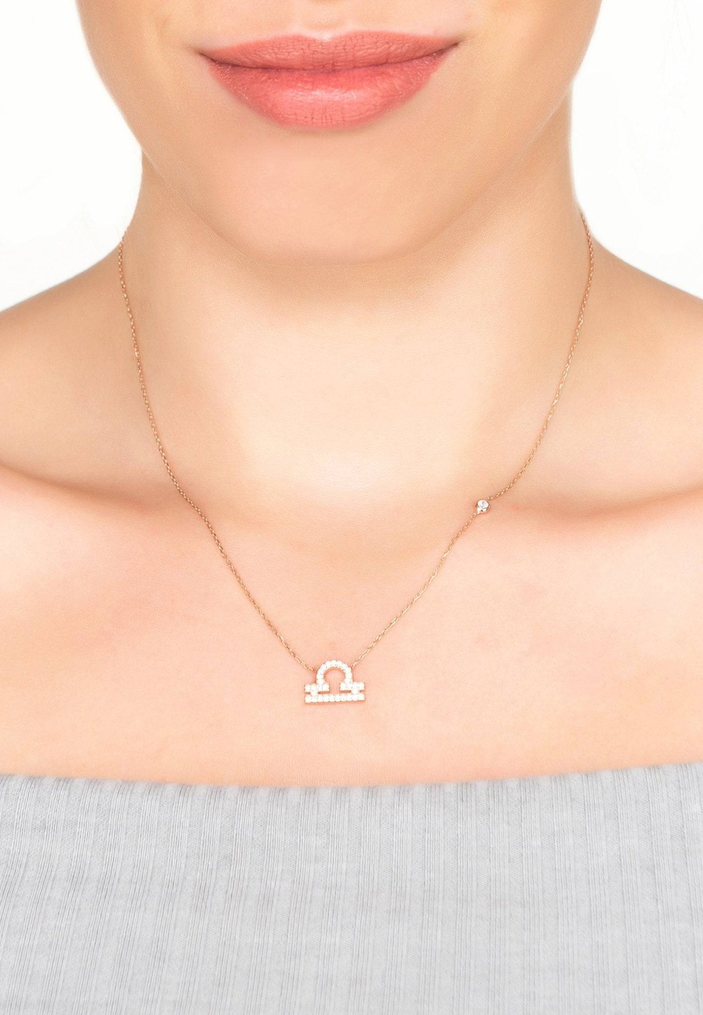 Libra Zodiac Pendant Necklace Rose Gold