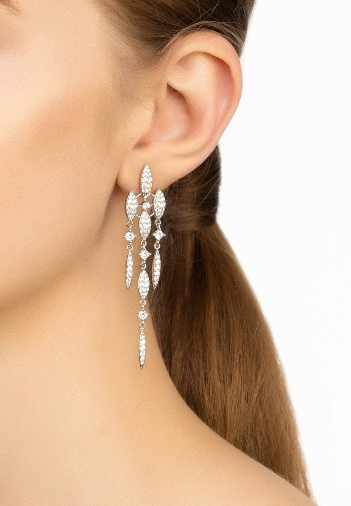 Valencia Statement Drop Earring White Cz Silver