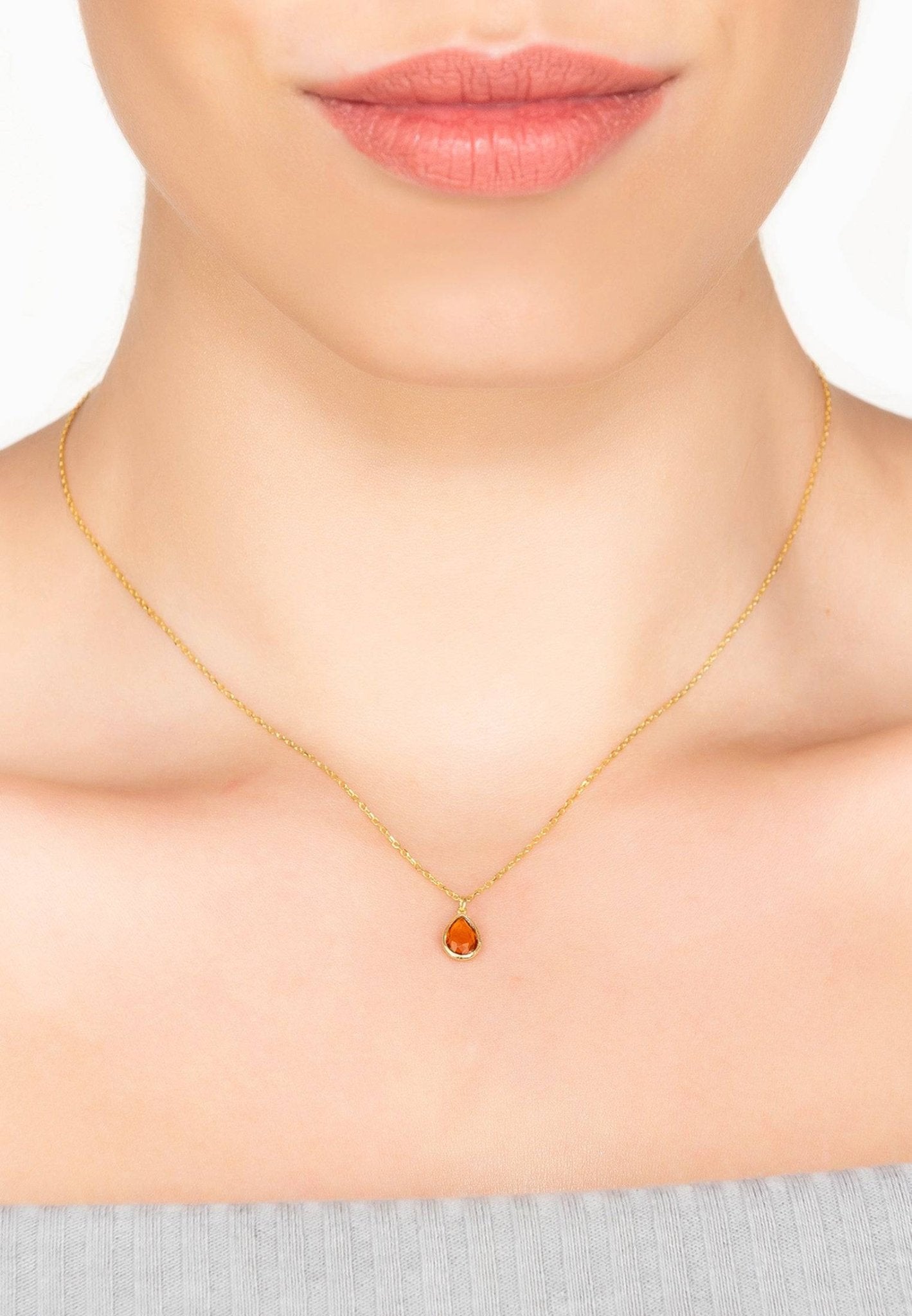 Mini Teardrop Necklace Gold Citrine