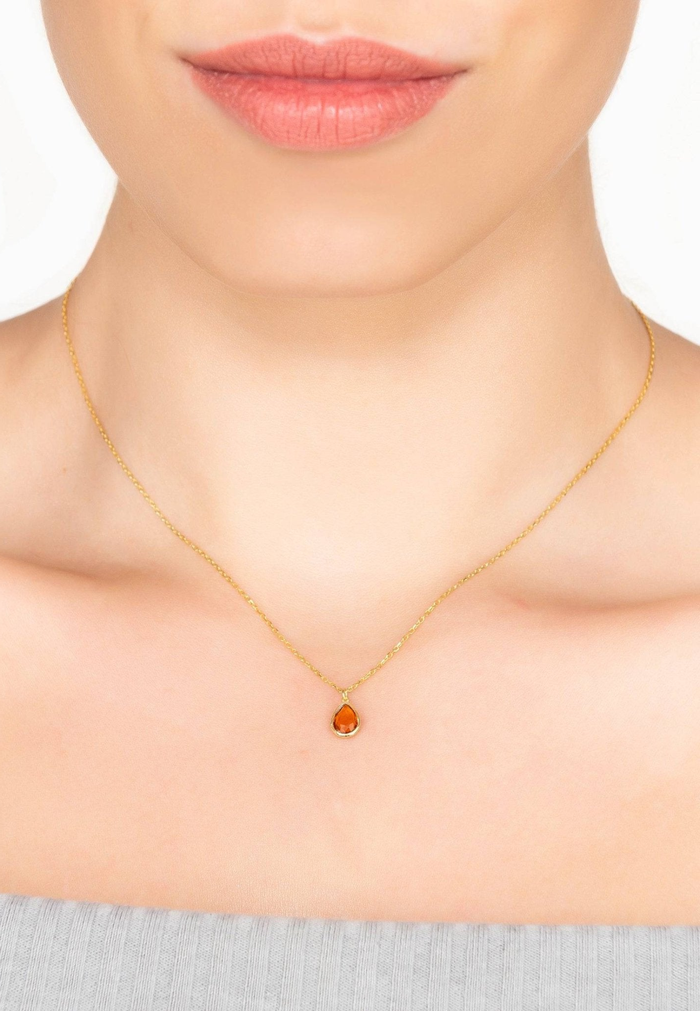 Mini Teardrop Necklace Gold Citrine