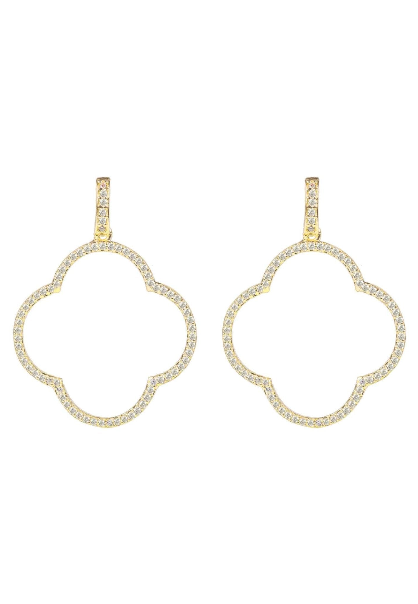 Gleaming Clover Zirconia Gold Hoops