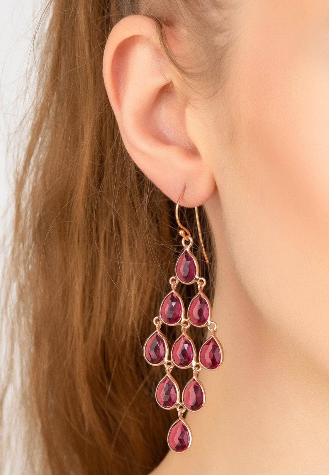Erviola Gemstone Cascade Earrings Rose Gold Pink Tourmaline