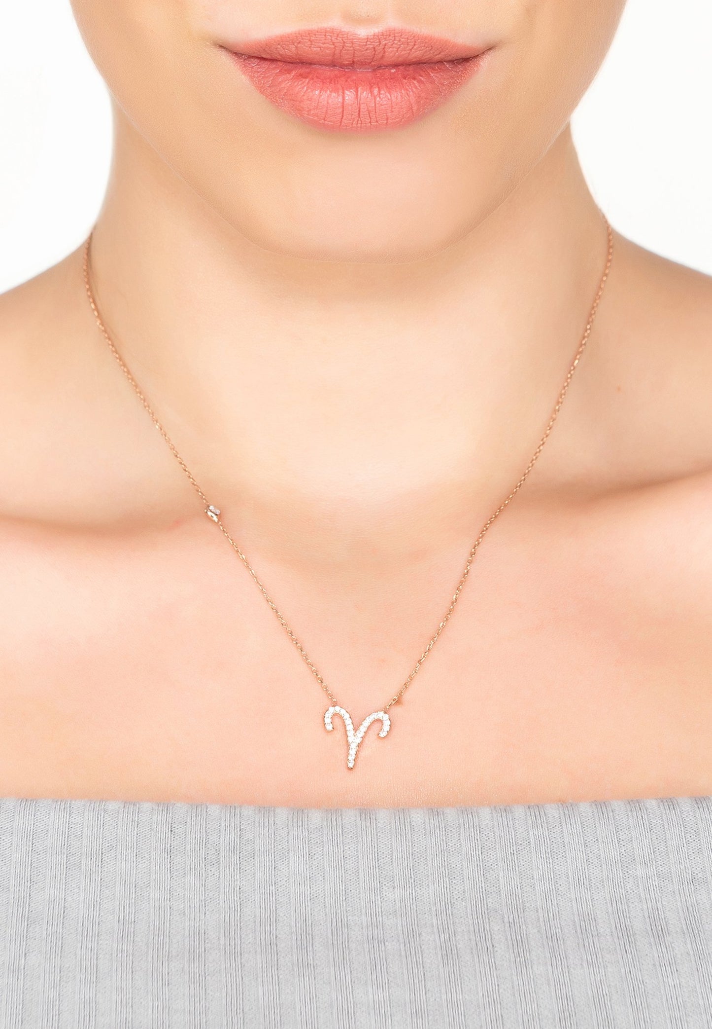 Aries Zodiac Star Sign Pendant Necklace Rose Gold
