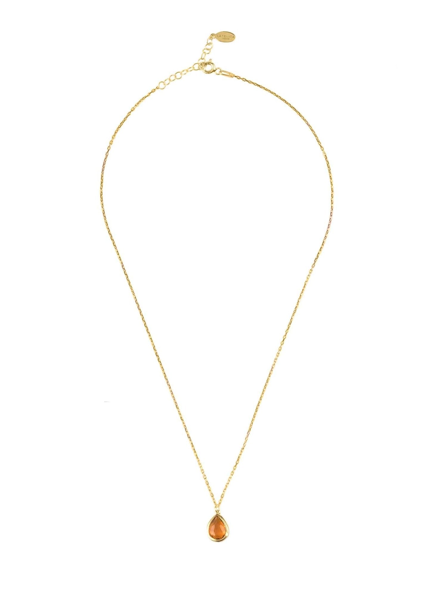 Mini Teardrop Necklace Gold Citrine