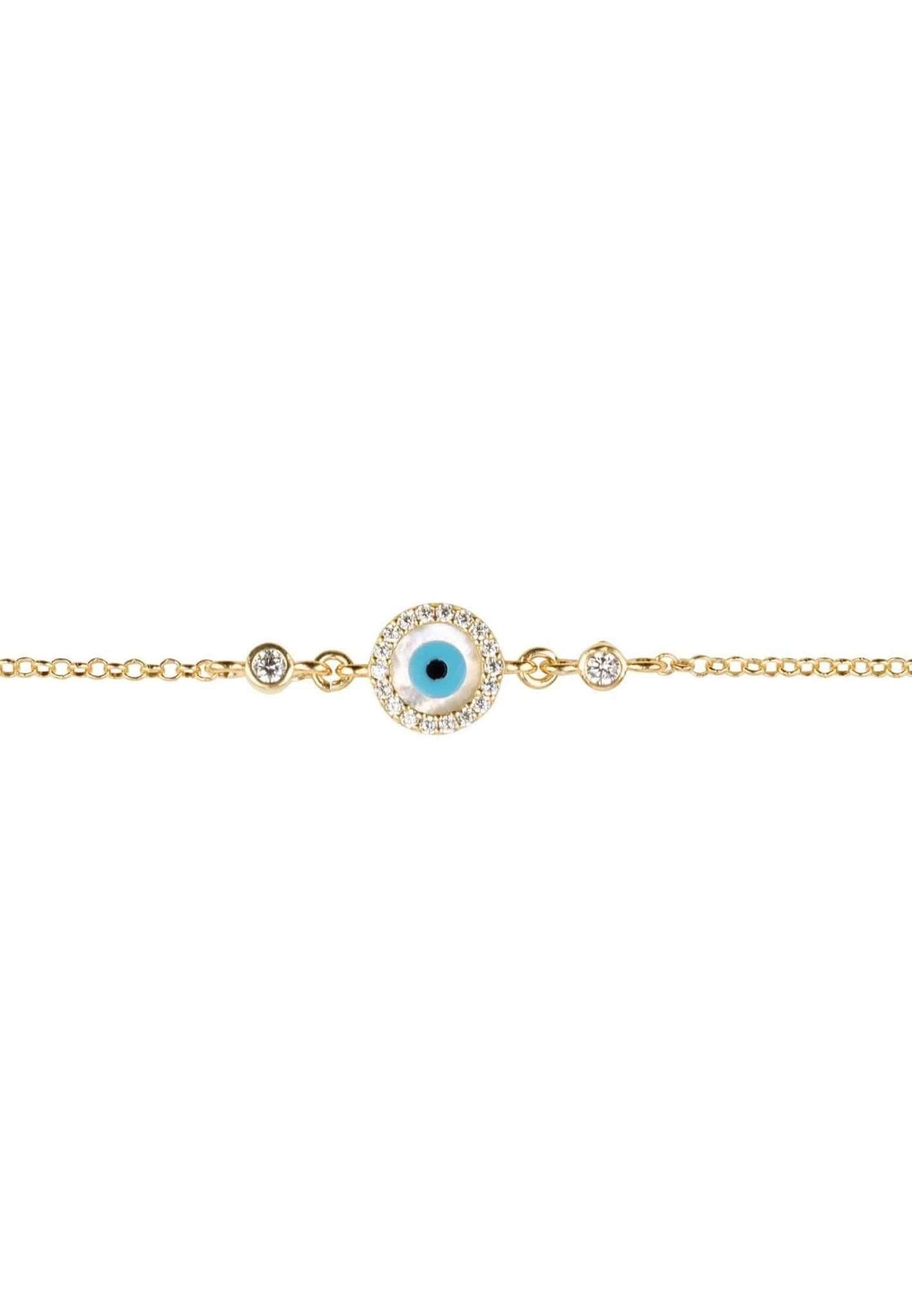 Evil Eye Round Mother of Pearl Gemstone Bracelet Gold