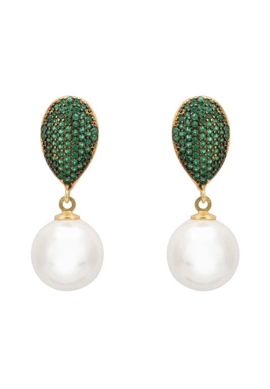 Emerald Green Pearl Classic Drop Earrings