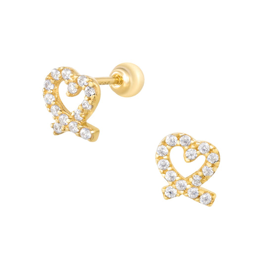 14K Solid Gold CZ Heart Stud Piercing