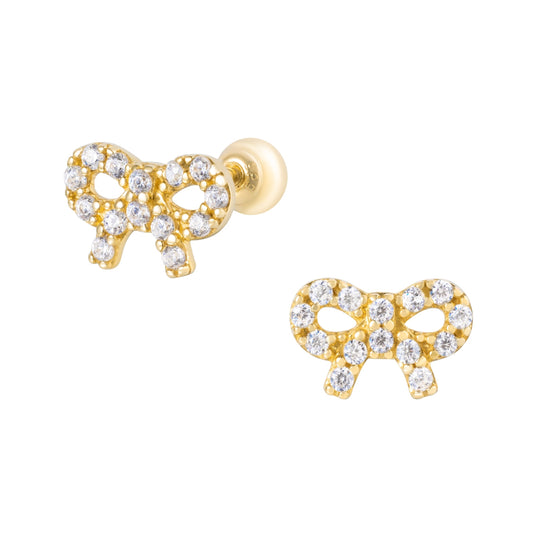 14K Solid Gold CZ Bow Stud Piercing