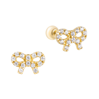 14K Solid Gold CZ Bow Stud Piercing