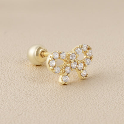 14K Solid Gold CZ Bow Stud Piercing