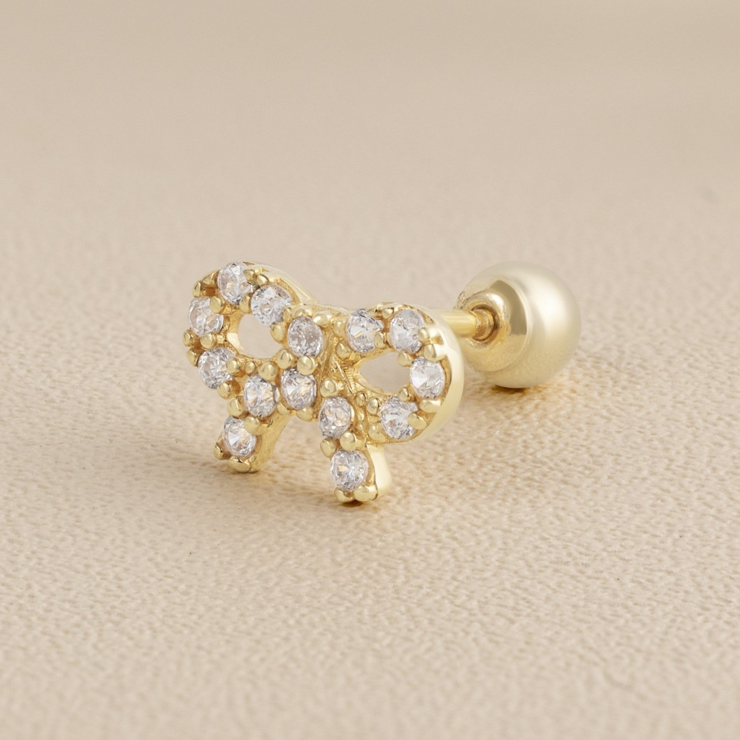 14K Solid Gold CZ Bow Stud Piercing