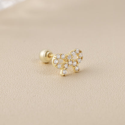 14K Solid Gold CZ Bow Stud Piercing