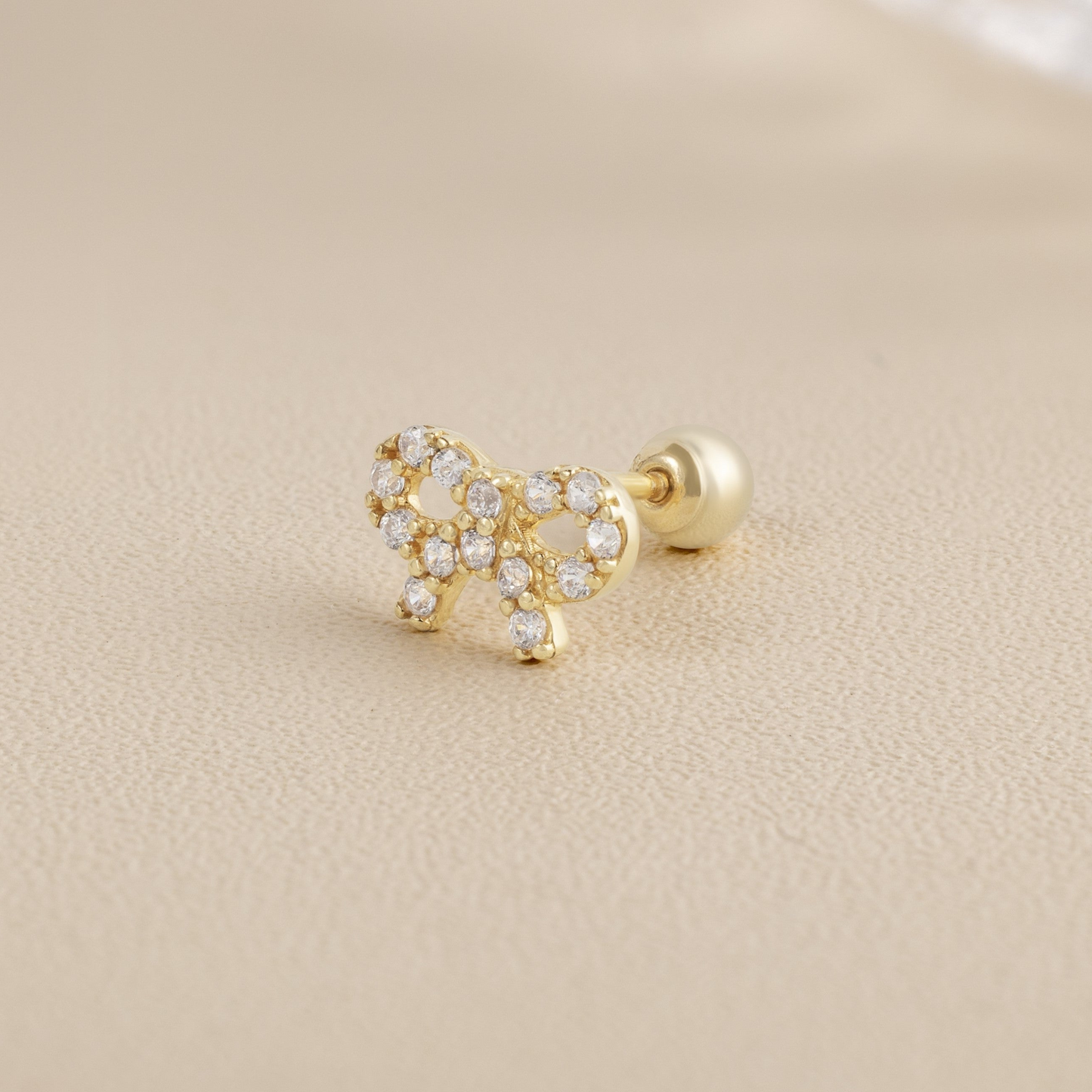 14K Solid Gold CZ Bow Stud Piercing