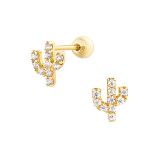 14K Solid Gold Tiny Cactus Stud Piercing