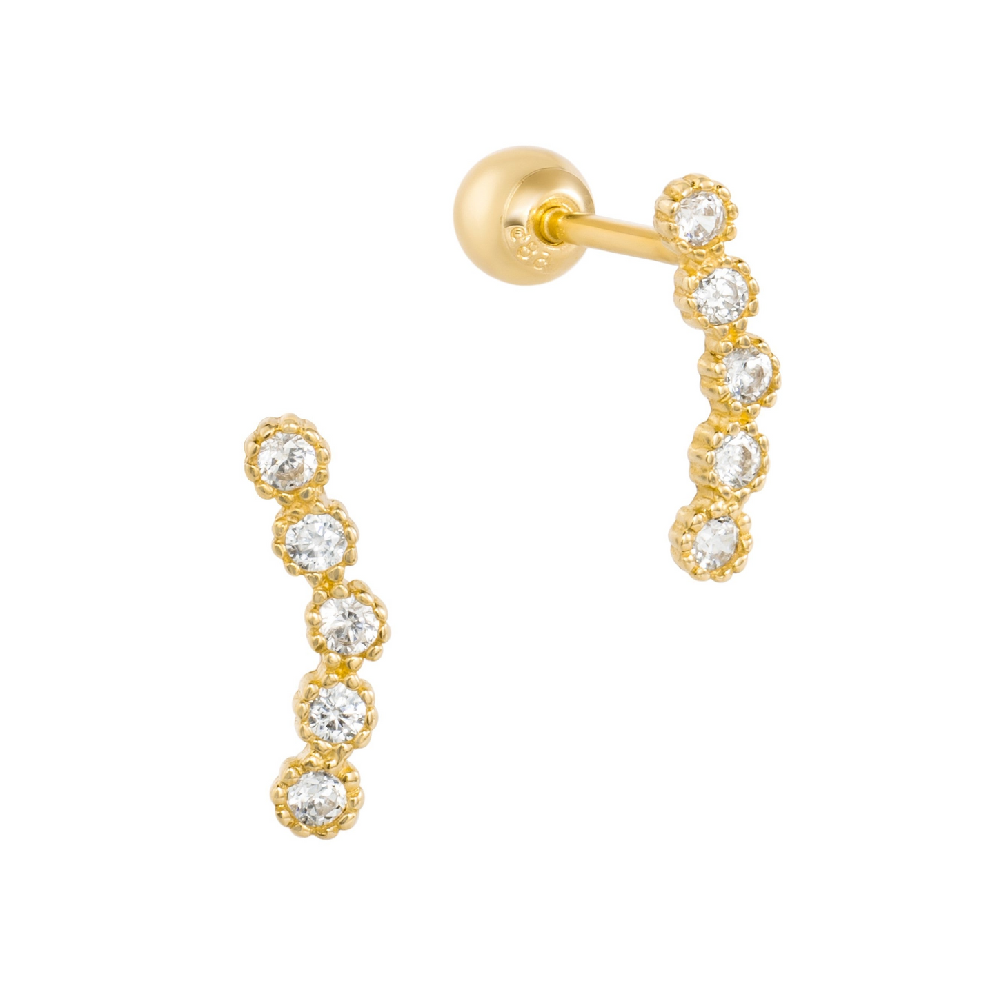 14K Solid Gold Ear Climber Stud Piercing