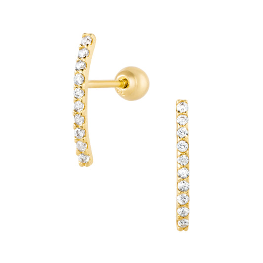 14K Solid Gold Long Pave Bar Stud Piercing