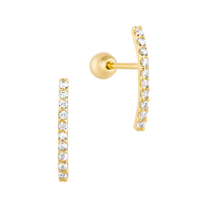 14K Solid Gold Long Pave Bar Stud Piercing