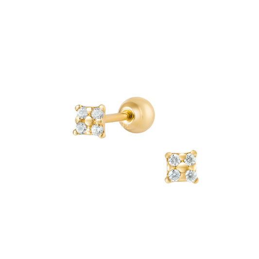 14K Solid Gold Tiny Square CZ Stud Piercing