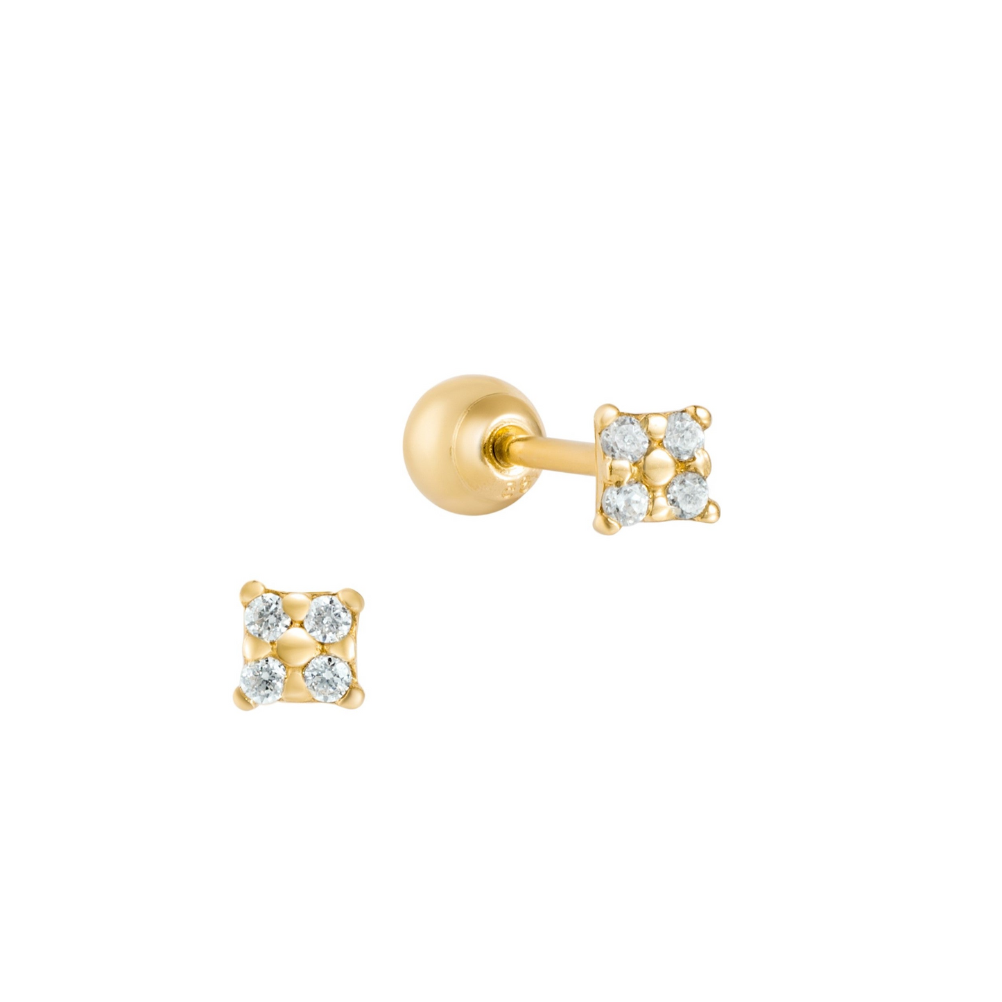 14K Solid Gold Tiny Square CZ Stud Piercing