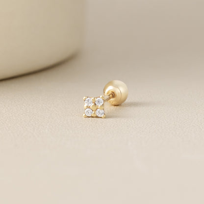 14K Solid Gold Tiny Square CZ Stud Piercing