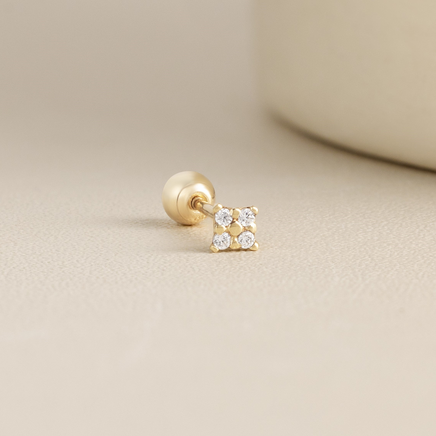 14K Solid Gold Tiny Square CZ Stud Piercing