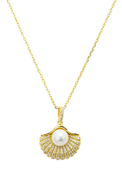 Fan and Pearl Pendant Necklace