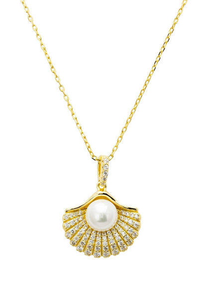 Fan and Pearl Pendant Necklace