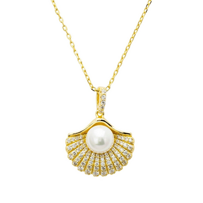 Fan and Pearl Pendant Necklace