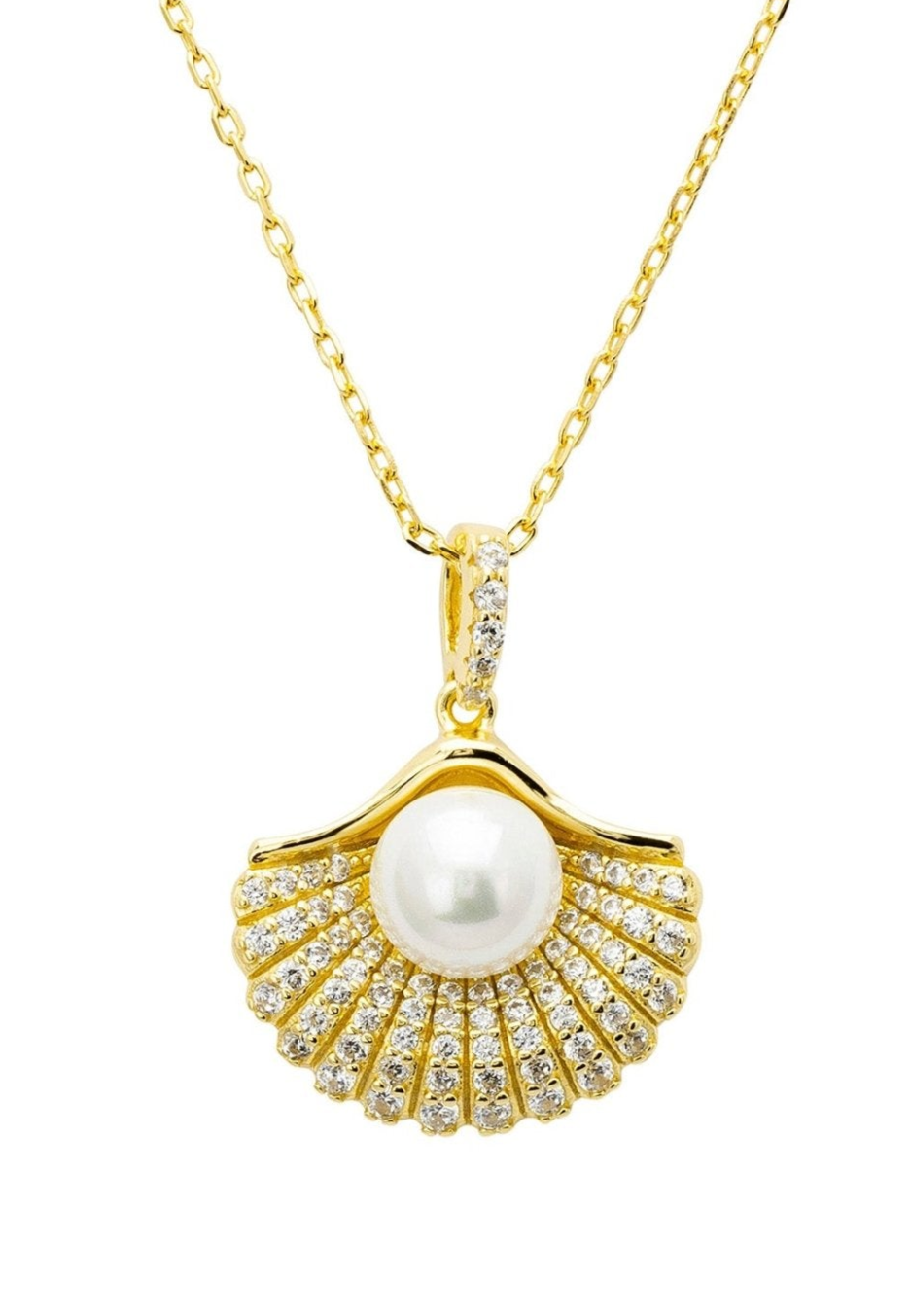 Fan and Pearl Pendant Necklace