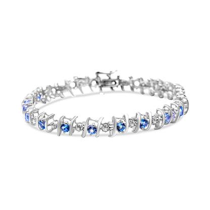 Silver Lab-Grown Birthstone and 1/6 Cttw Round Diamond Tennis Bracelet