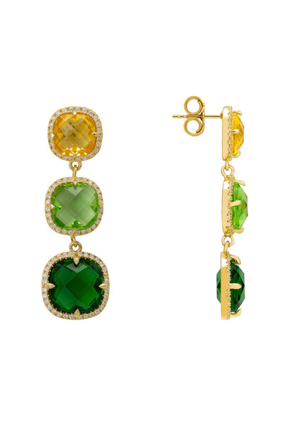 Gold Green Citrus Gemstone Drop Earrings