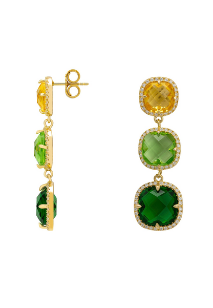 Gold Green Citrus Gemstone Drop Earrings