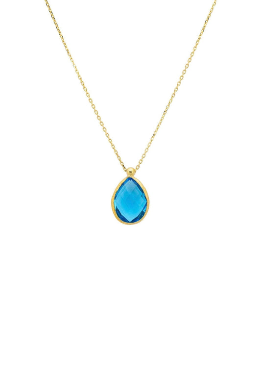 Gold Blue Topaz Drop Necklace