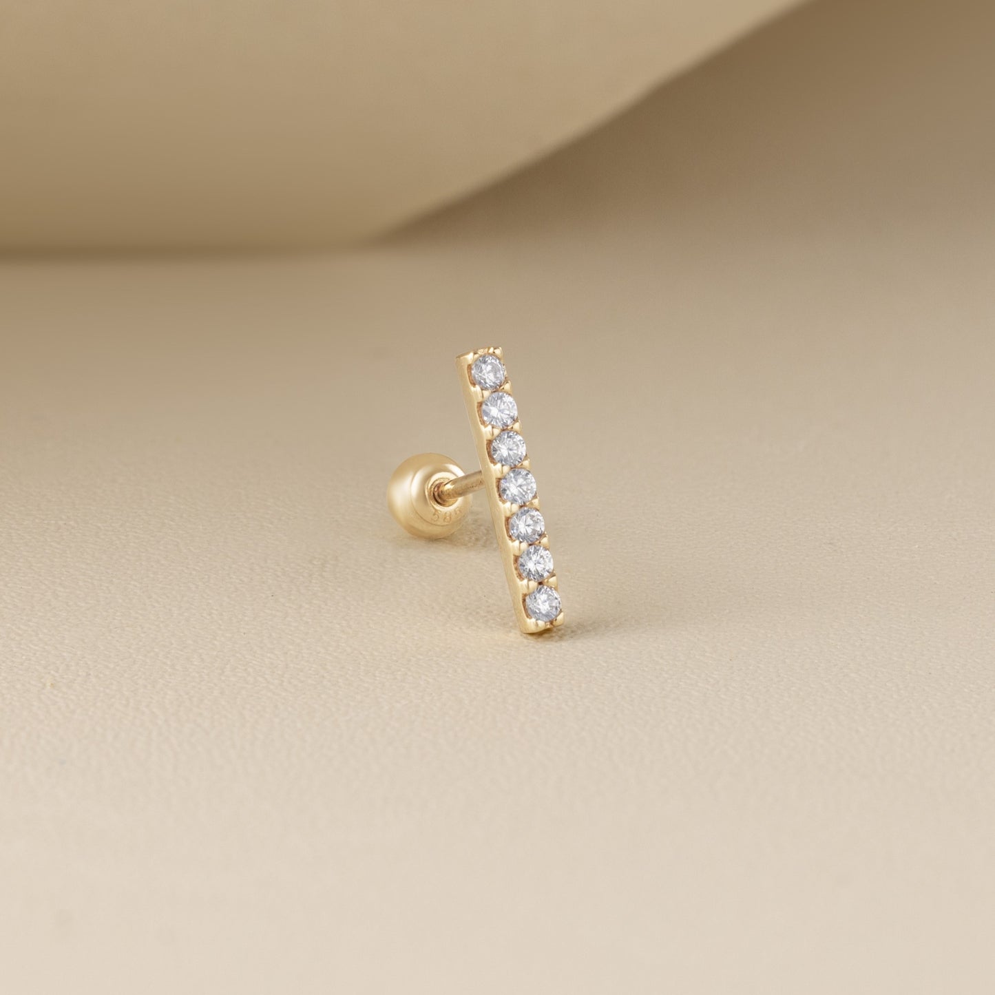 14K Solid Gold Pave Bar Piercing Stud