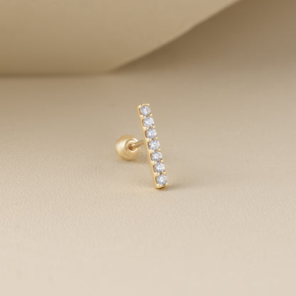 14K Solid Gold Pave Bar Piercing Stud