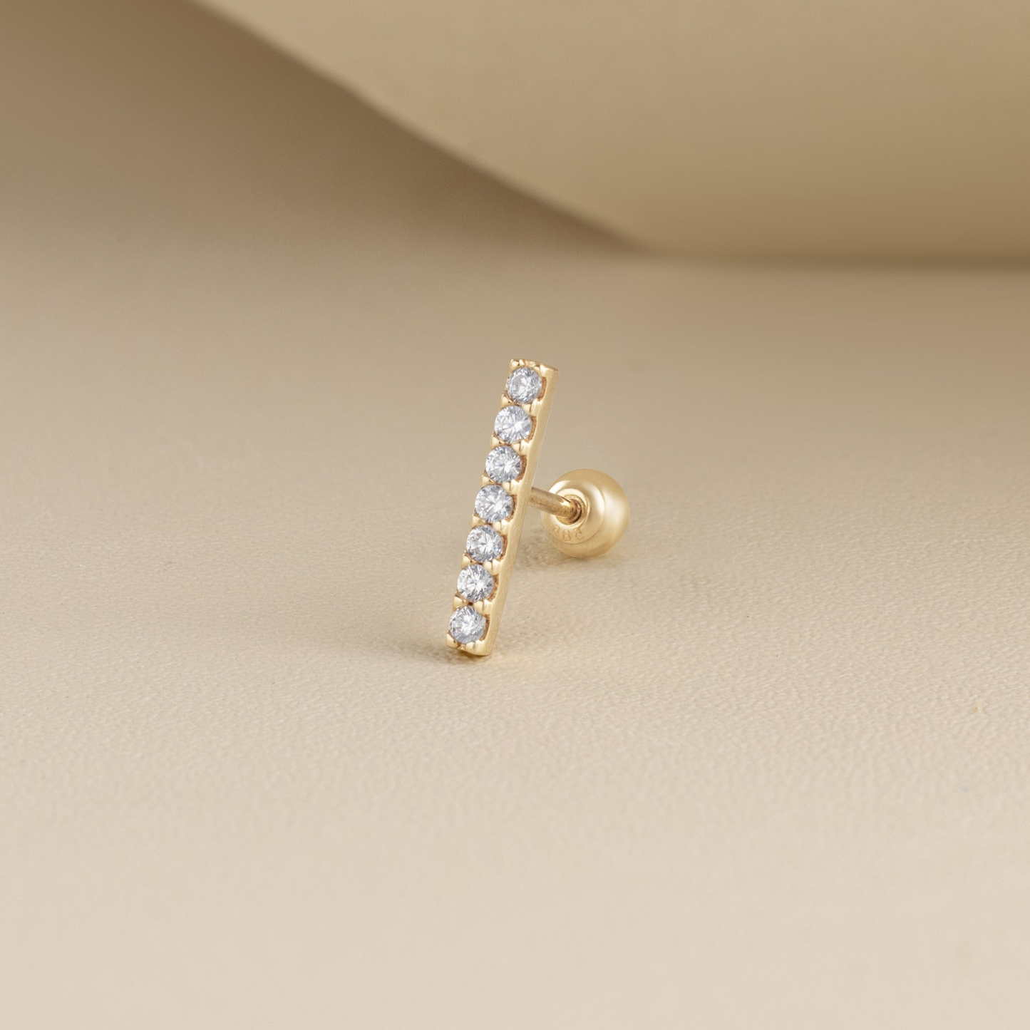 14K Solid Gold Pave Bar Piercing Stud