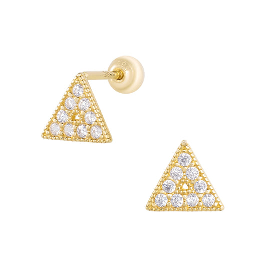 14K Solid Gold CZ Pyramid Stud Piercing