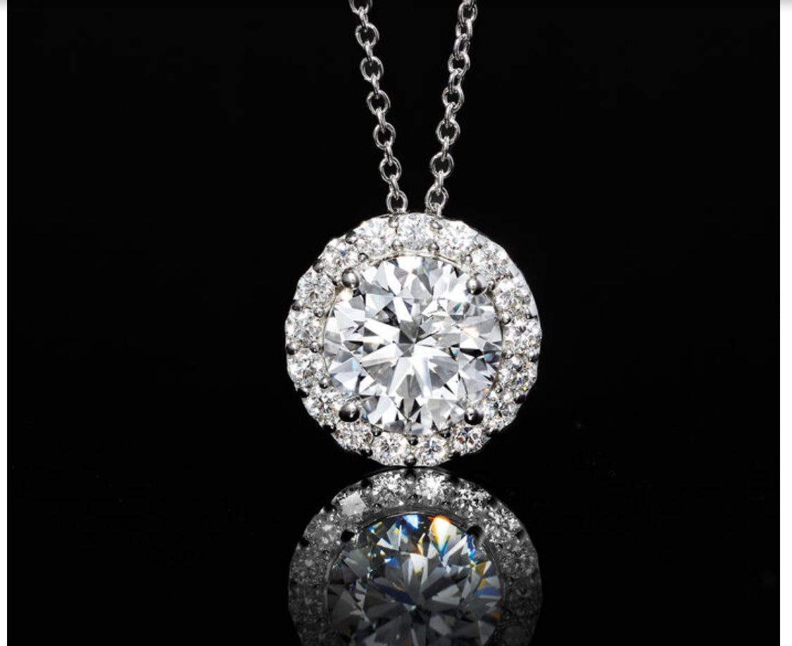 Lab-Grown Diamond Halo Pendant Necklace in 14kt White Gold