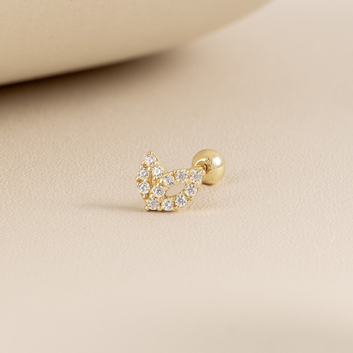 14K Solid Gold 2 Leaf Stud Piercing