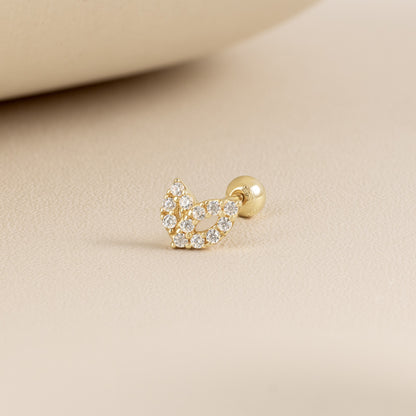 14K Solid Gold 2 Leaf Stud Piercing