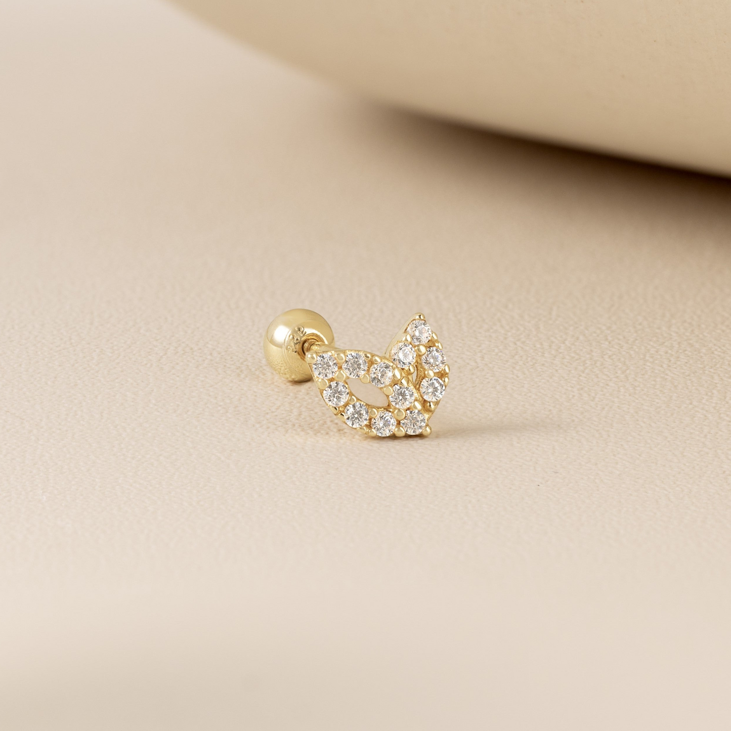 14K Solid Gold 2 Leaf Stud Piercing