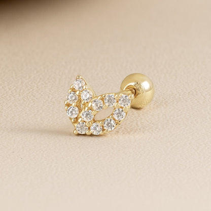 14K Solid Gold 2 Leaf Stud Piercing