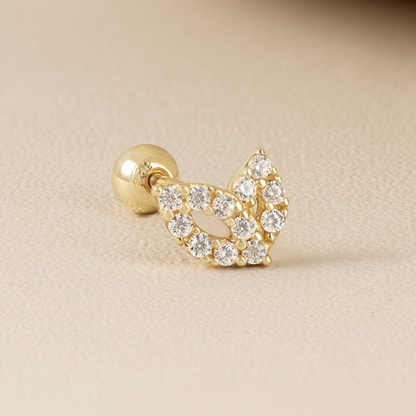 14K Solid Gold 2 Leaf Stud Piercing