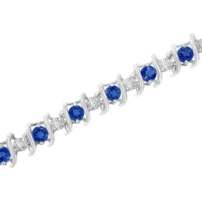 Silver Lab-Grown Birthstone and 1/6 Cttw Round Diamond Tennis Bracelet