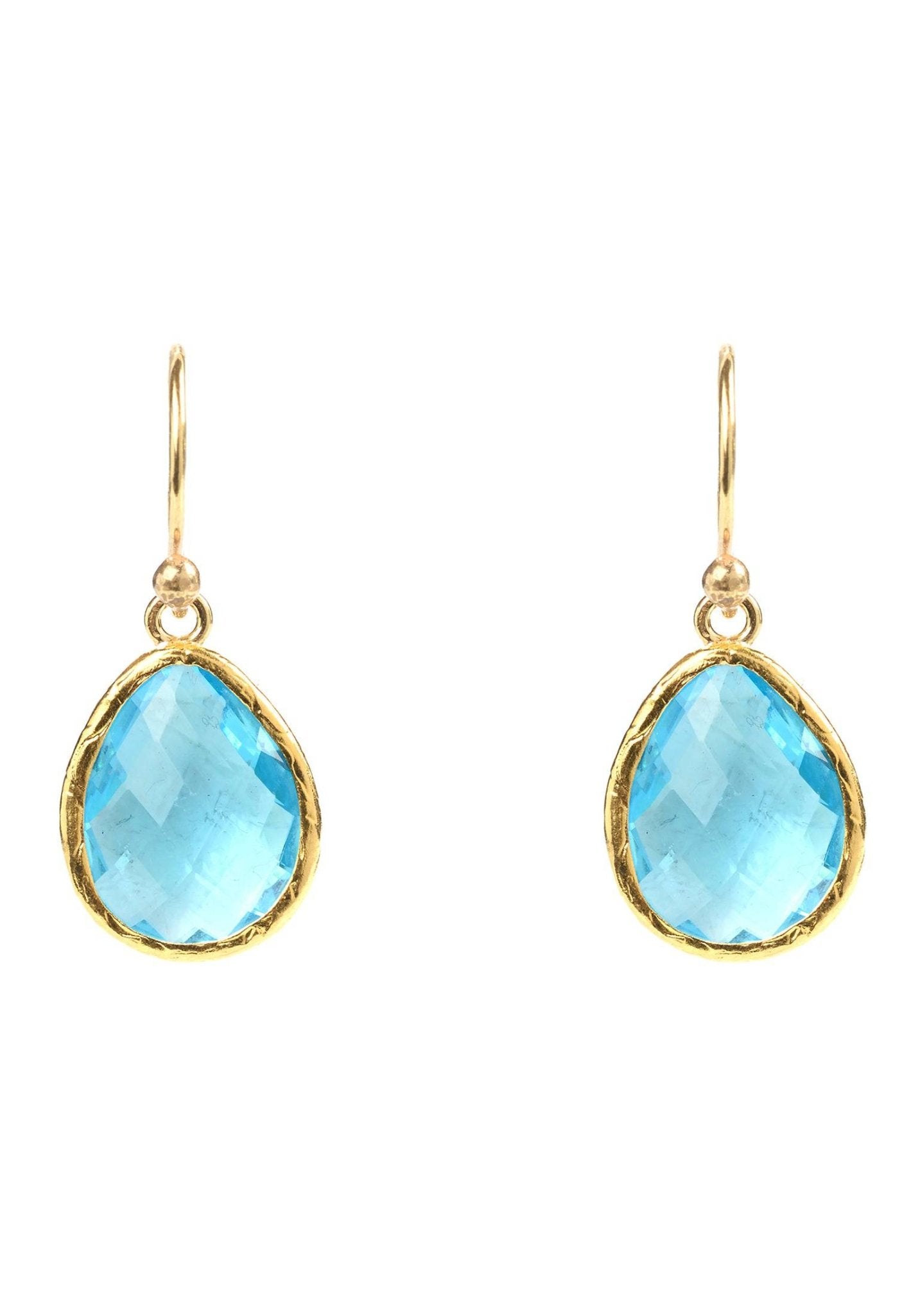 Blue Topaz Earrings in Gold Teardrop Design