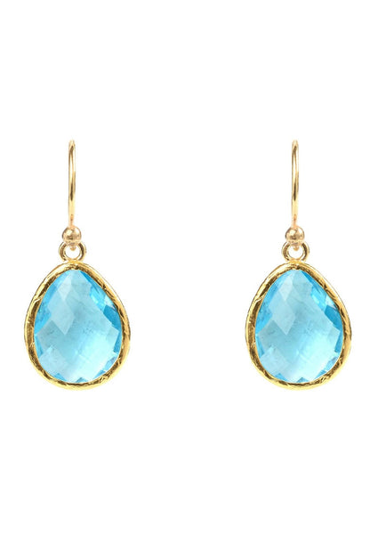 Blue Topaz Earrings in Gold Teardrop Design