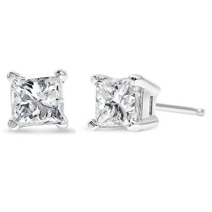 14k White Gold 1/5 Cttw Princess-Cut Diamond Petite Stud Earrings