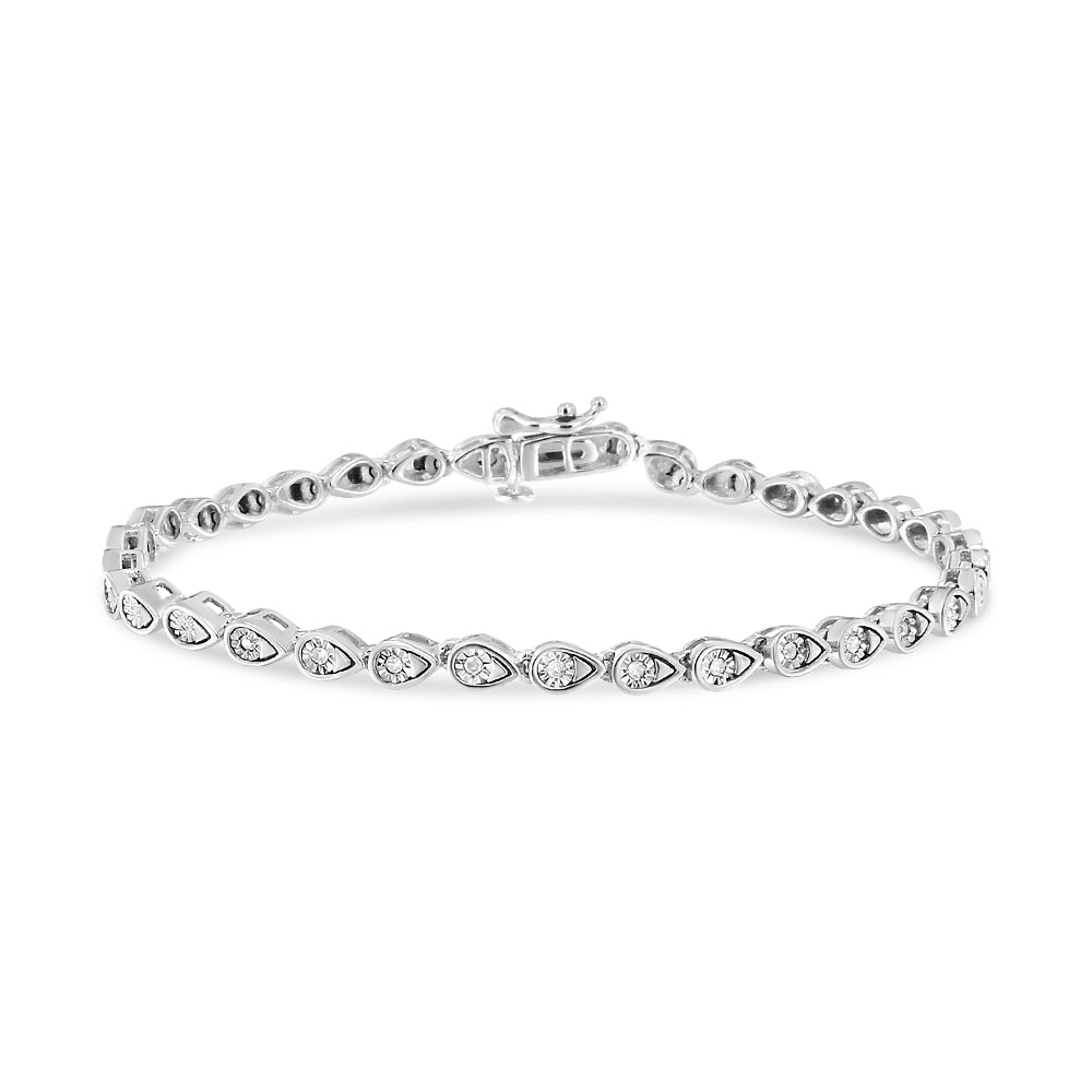 .925 Sterling Silver 1/10 Cttw Round-Cut Diamond Pear Link 7.25" Bracelet