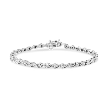 .925 Sterling Silver 1/10 Cttw Round-Cut Diamond Pear Link 7.25" Bracelet