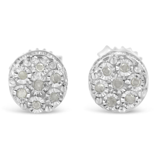 Sterling Silver Diamond Cluster Stud Earrings